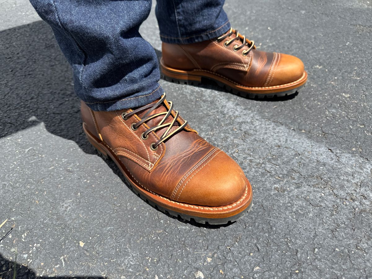 Photo by sweatpantszach on July 18, 2025 of the Truman Upland Boot in Tobacco Snakebite.