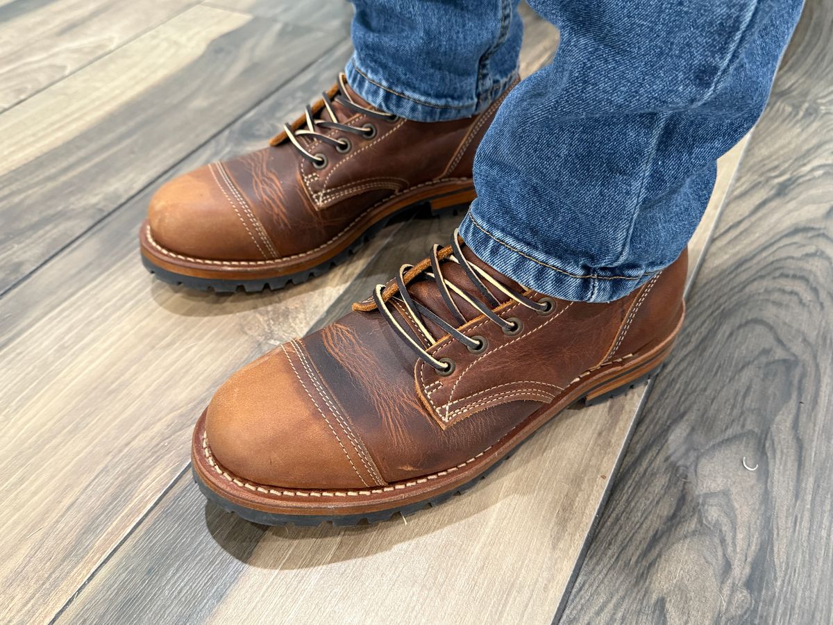 Photo by sweatpantszach on July 31, 2025 of the Truman Upland Boot in Tobacco Snakebite.