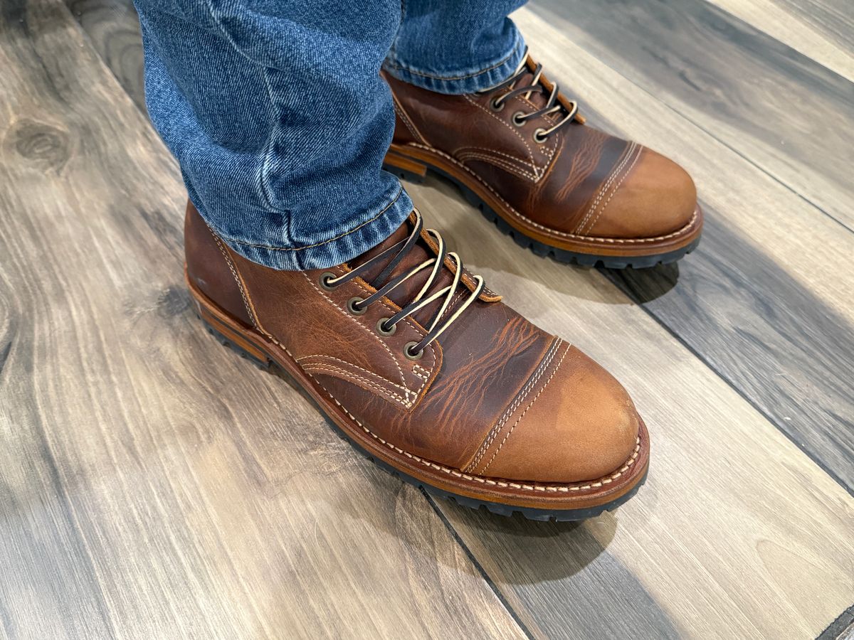 Photo by sweatpantszach on July 31, 2025 of the Truman Upland Boot in Tobacco Snakebite.