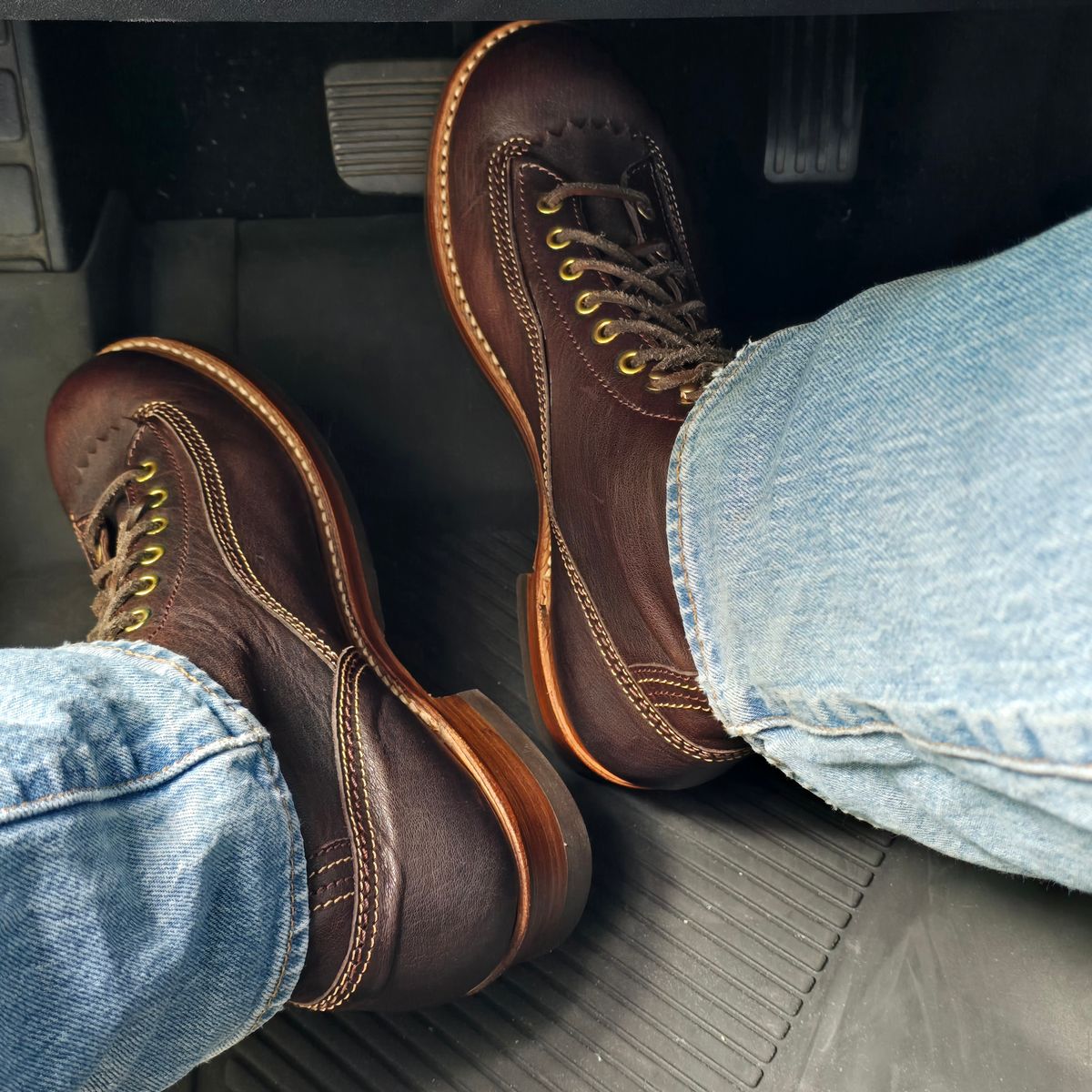 Photo by cpl.g.clegg on October 4, 2025 of the John Lofgren Donkey Puncher Boots in Ezo Shika Deerskin.