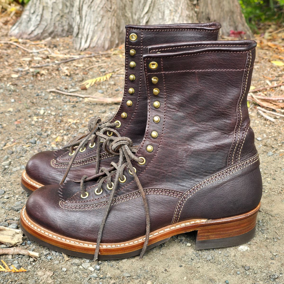 Photo by cpl.g.clegg on October 4, 2025 of the John Lofgren Donkey Puncher Boots in Ezo Shika Deerskin.
