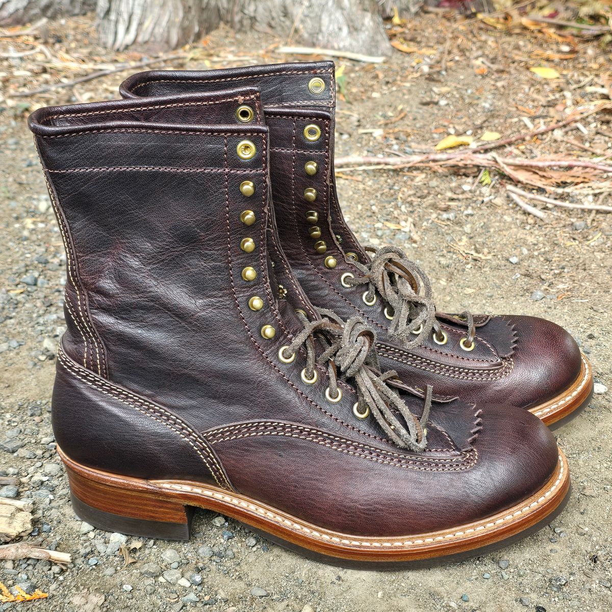 Photo by cpl.g.clegg on October 4, 2025 of the John Lofgren Donkey Puncher Boots in Ezo Shika Deerskin.