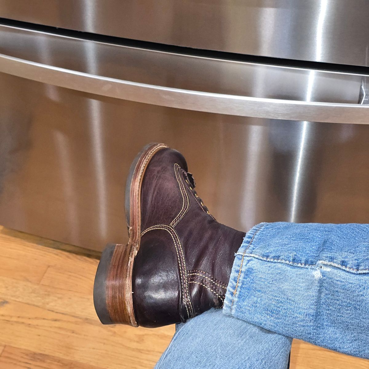 Photo by cpl.g.clegg on November 1, 2025 of the John Lofgren Donkey Puncher Boots in Ezo Shika Deerskin.