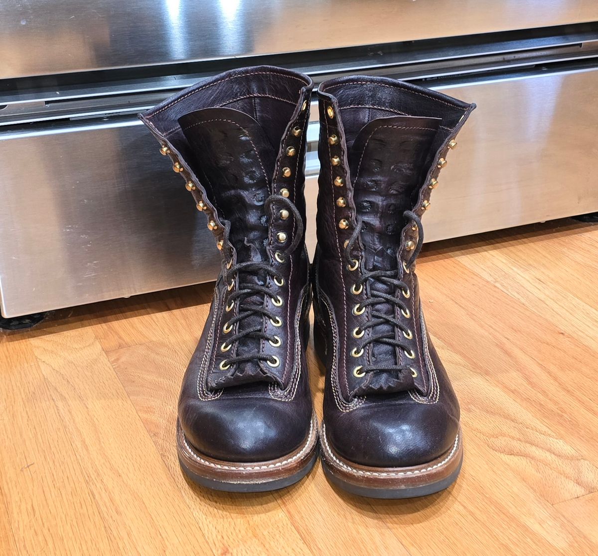 Photo by cpl.g.clegg on November 1, 2025 of the John Lofgren Donkey Puncher Boots in Ezo Shika Deerskin.