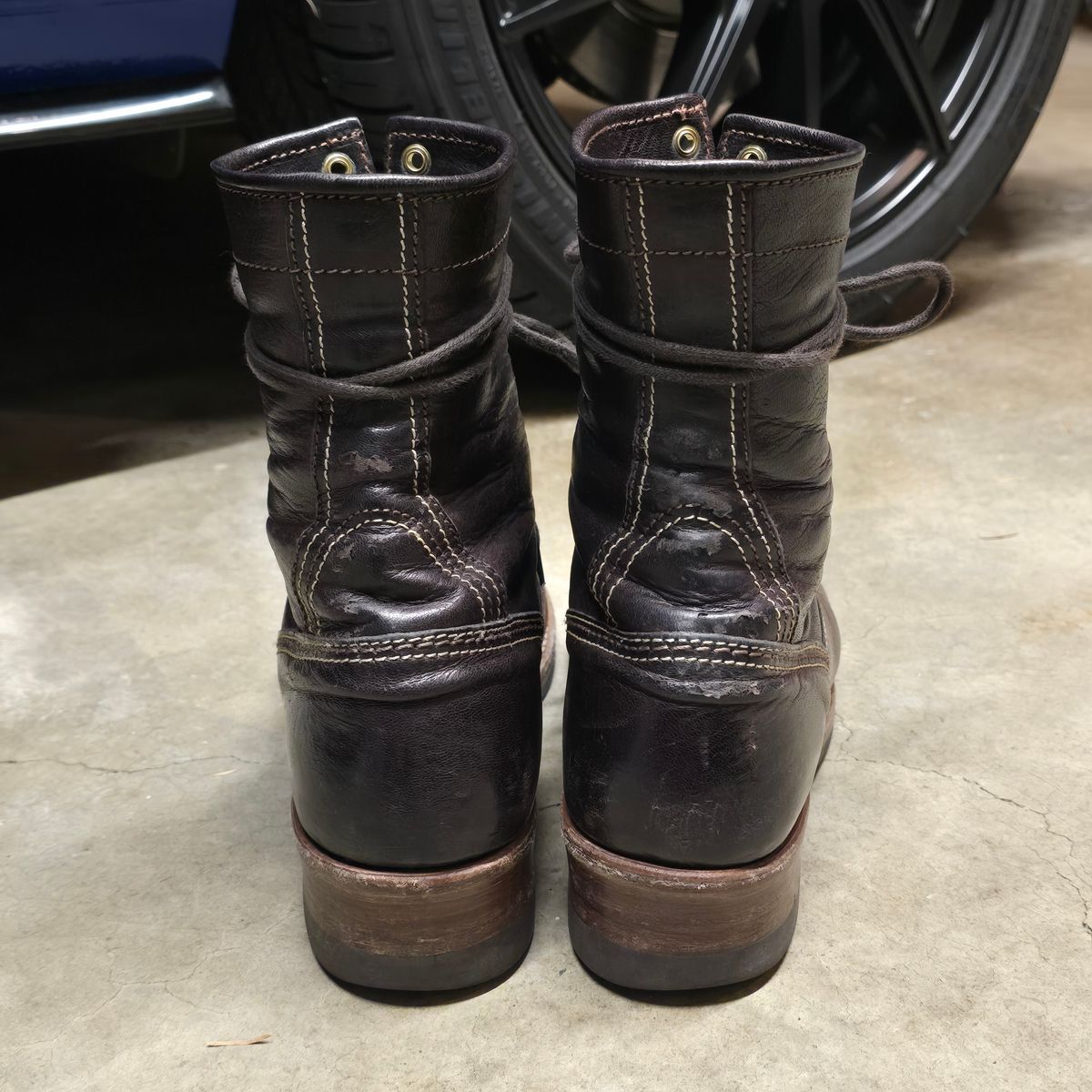 Photo by cpl.g.clegg on December 4, 2025 of the John Lofgren Donkey Puncher Boots in Ezo Shika Deerskin.