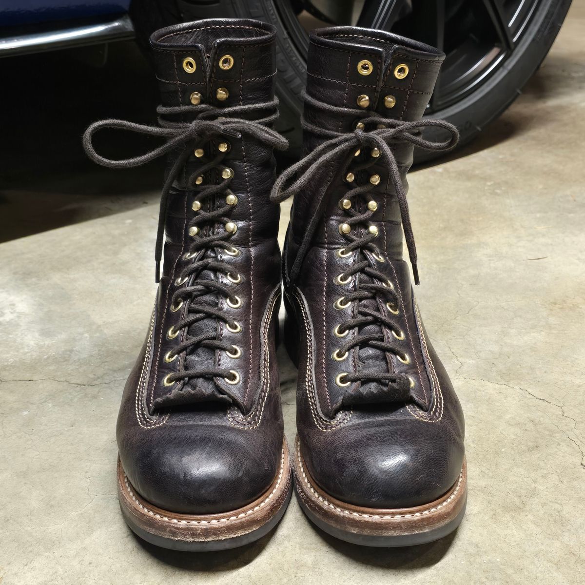 Photo by cpl.g.clegg on December 4, 2025 of the John Lofgren Donkey Puncher Boots in Ezo Shika Deerskin.