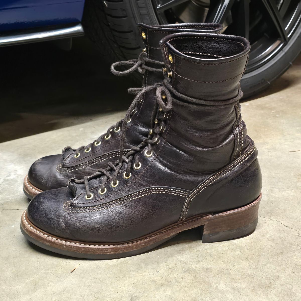 Photo by cpl.g.clegg on December 4, 2025 of the John Lofgren Donkey Puncher Boots in Ezo Shika Deerskin.