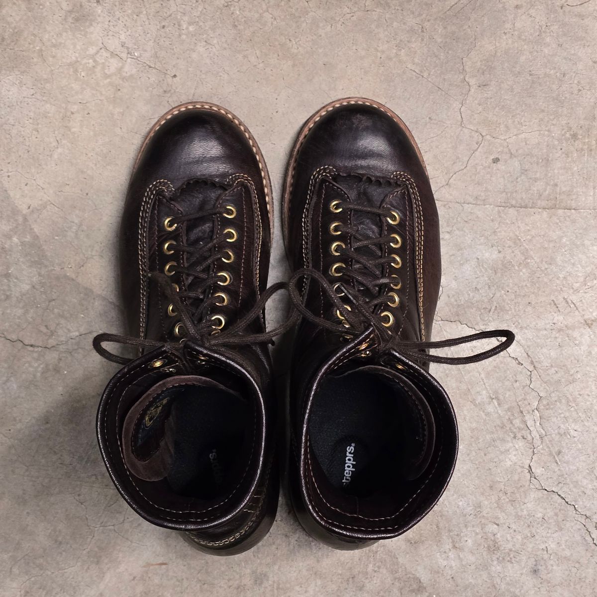 Photo by cpl.g.clegg on December 4, 2025 of the John Lofgren Donkey Puncher Boots in Ezo Shika Deerskin.