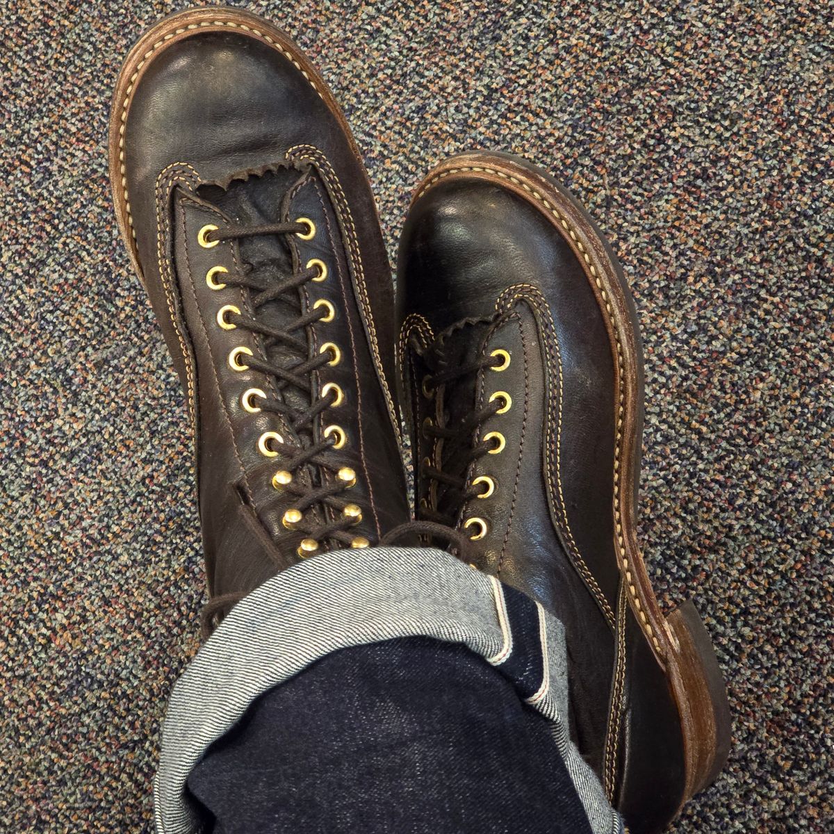 Photo by cpl.g.clegg on December 11, 2025 of the John Lofgren Donkey Puncher Boots in Ezo Shika Deerskin.