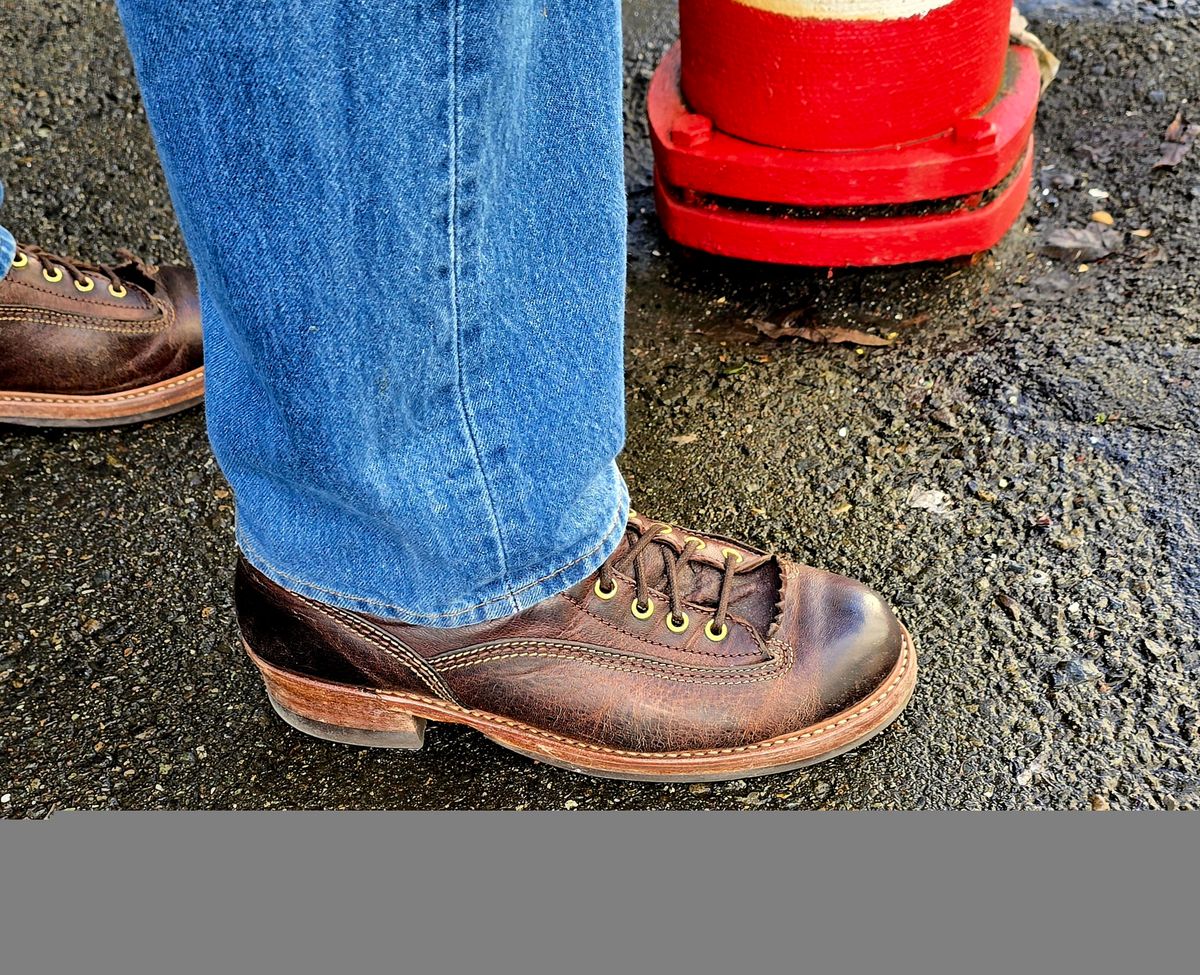 Photo by cpl.g.clegg on February 18, 2026 of the John Lofgren Donkey Puncher Boots in Ezo Shika Deerskin.