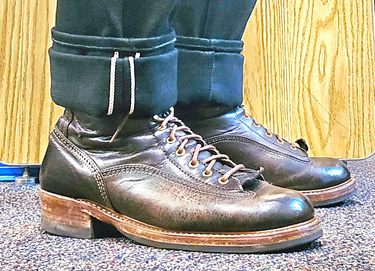 Photo by cpl.g.clegg on March 3, 2026 of the John Lofgren Donkey Puncher Boots in Ezo Shika Deerskin.