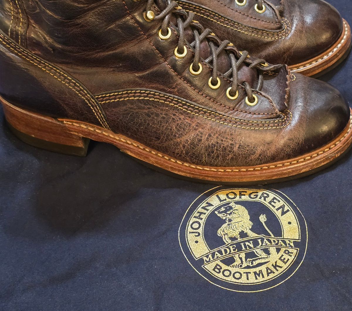 Photo by cpl.g.clegg on March 29, 2026 of the John Lofgren Donkey Puncher Boots in Ezo Shika Deerskin.