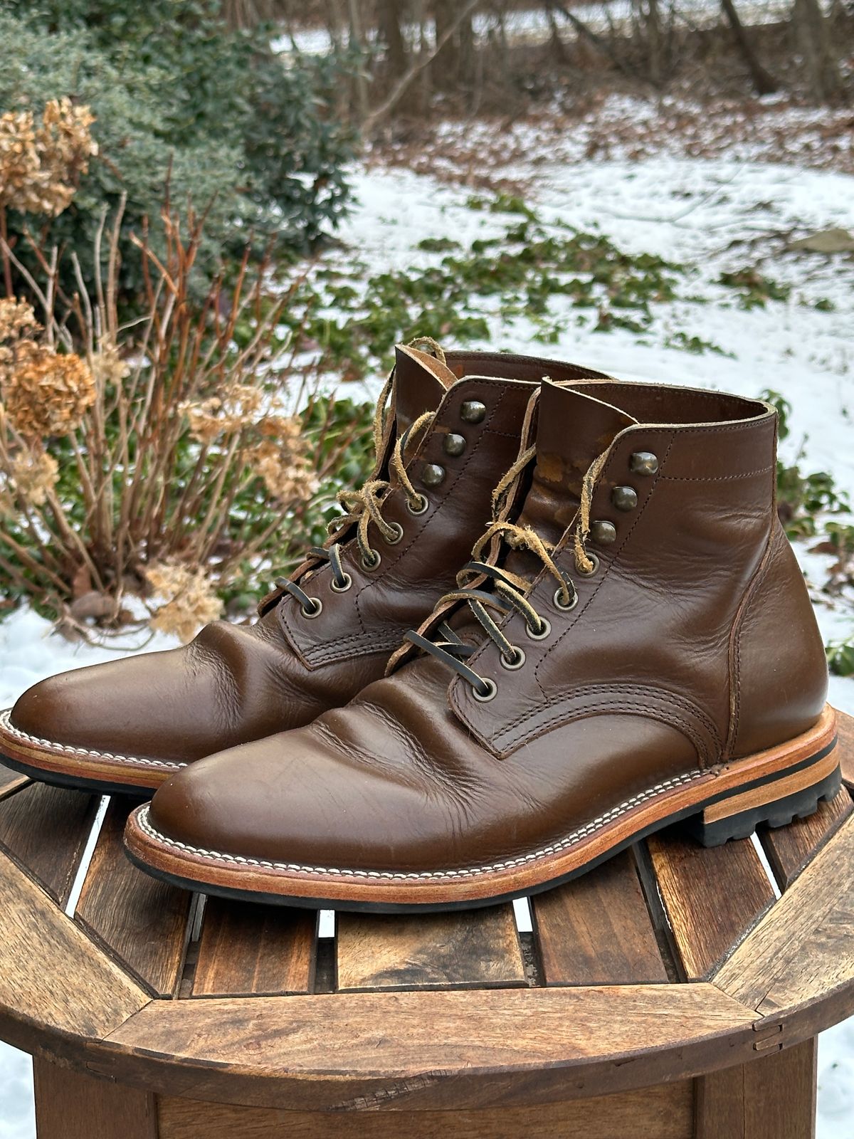 Photo by dawnpatrol on January 3, 2026 of the Parkhurst The Allen in Italipel Caramel Teacore Veg Tan.