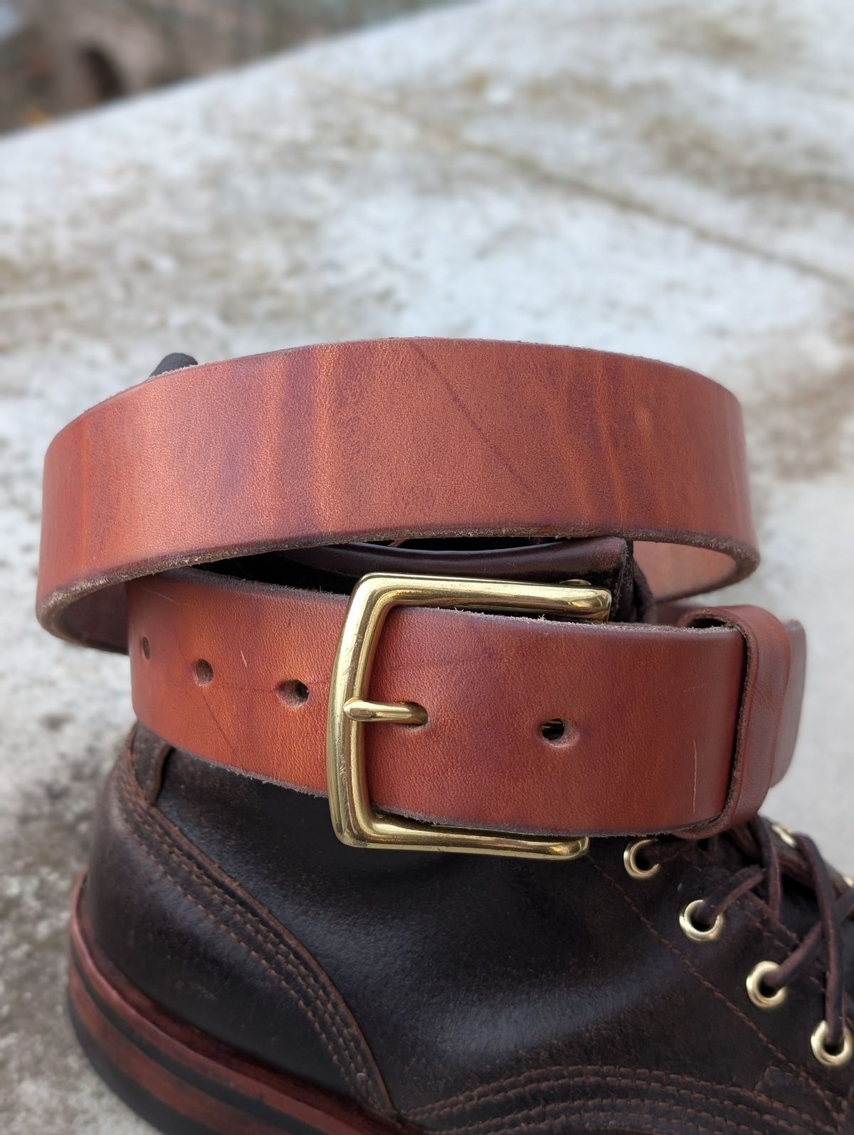 Photo by Gauffrier on January 1, 2026 of the Nicks Heavy duty Work Belt in Wickett & Craig Natural Double Stuffed.