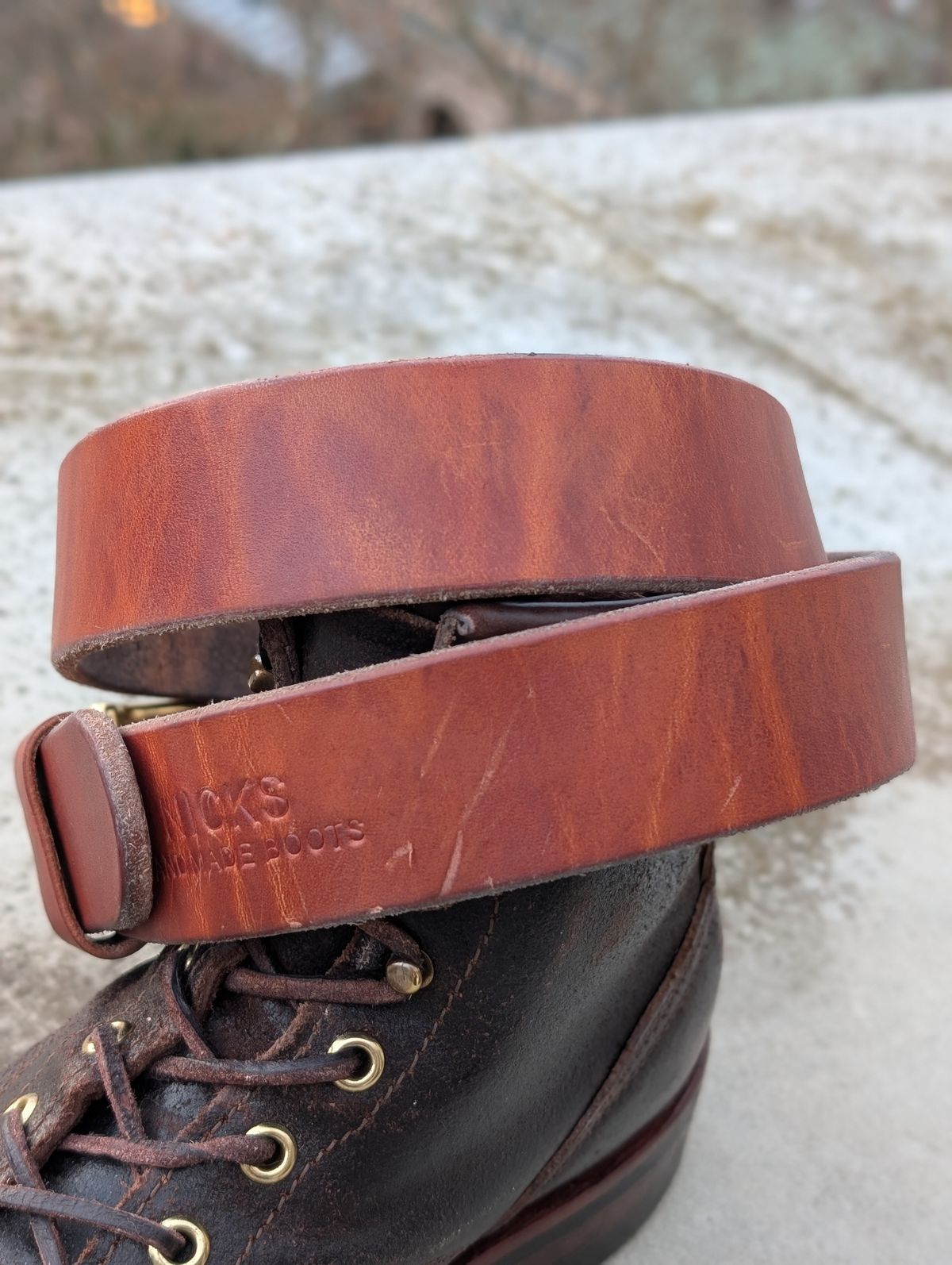 Photo by Gauffrier on January 1, 2026 of the Nicks Heavy duty Work Belt in Wickett & Craig Natural Double Stuffed.