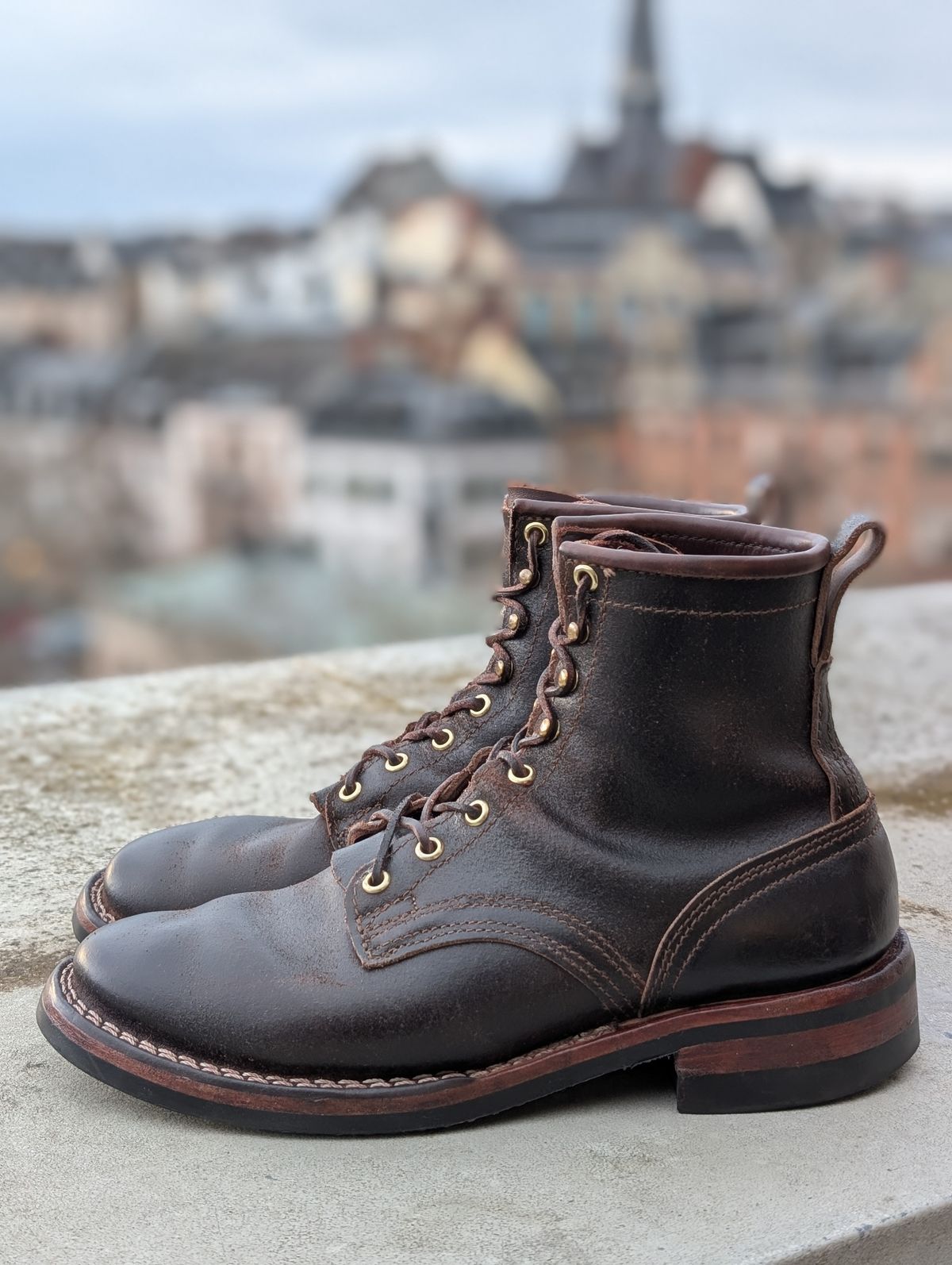 Photo by Gauffrier on January 1, 2026 of the Nicks Falcon in Horween Brown Waxed Flesh.