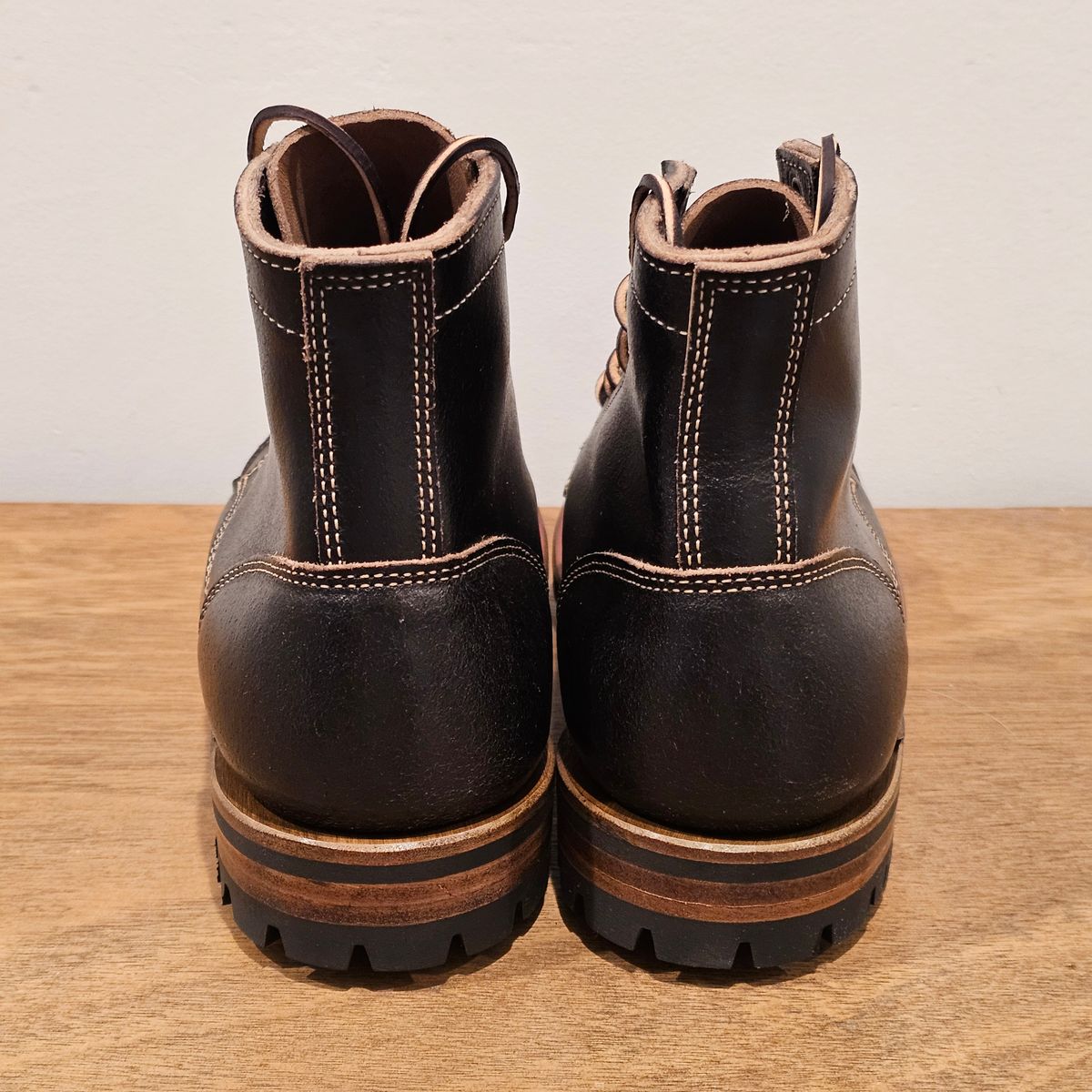 Photo by Cayman on October 6, 2025 of the Truman Cap Toe Boot in Horween Black Waxed Flesh.