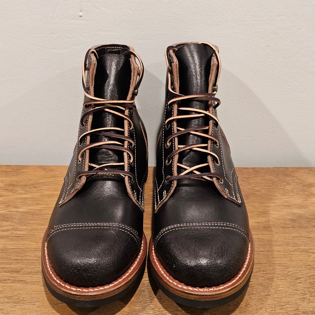 Photo by Cayman on October 6, 2025 of the Truman Cap Toe Boot in Horween Black Waxed Flesh.