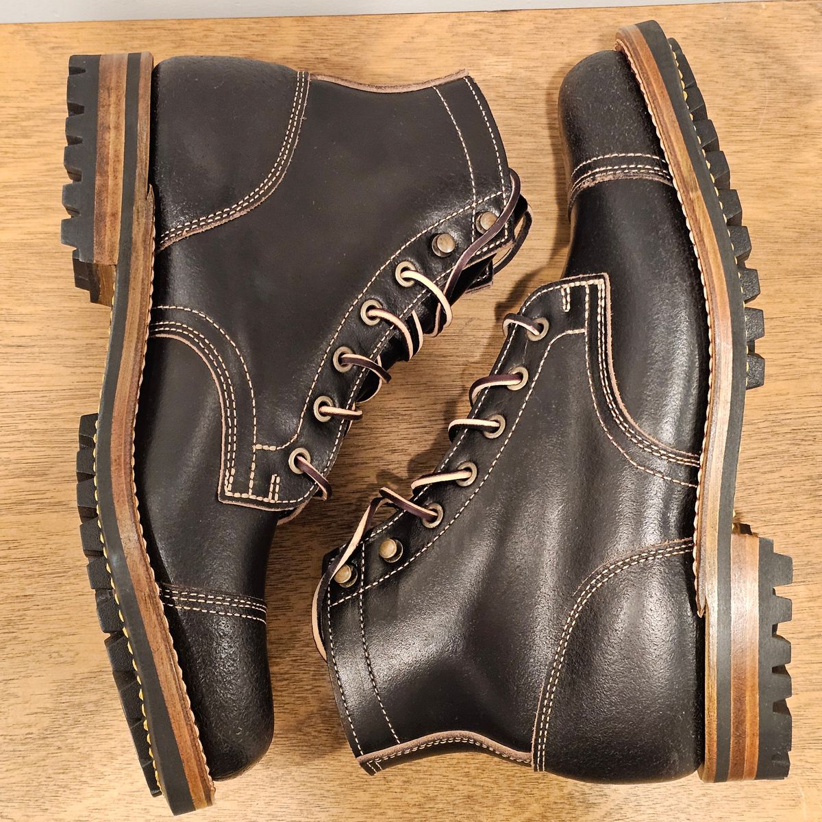 Photo by Cayman on October 6, 2025 of the Truman Cap Toe Boot in Horween Black Waxed Flesh.