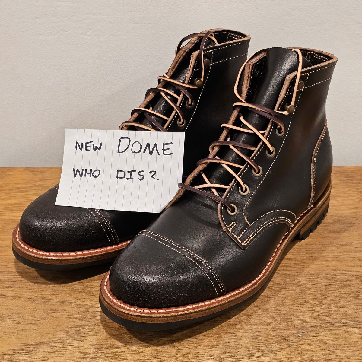 Photo by Cayman on October 6, 2025 of the Truman Cap Toe Boot in Horween Black Waxed Flesh.