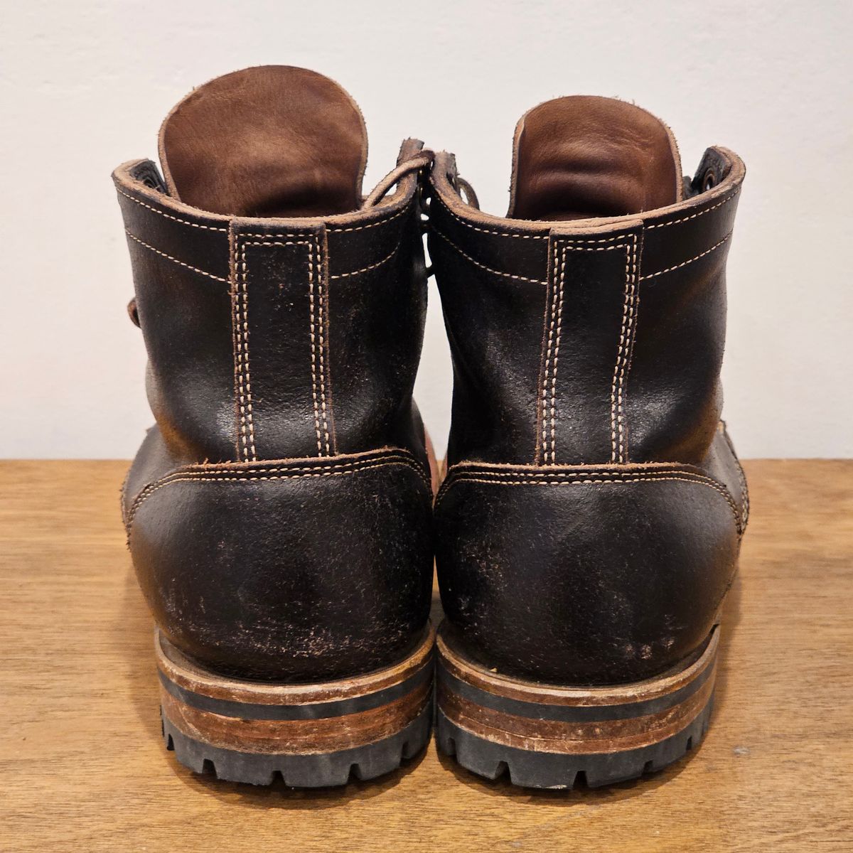 Photo by Cayman on November 5, 2025 of the Truman Cap Toe Boot in Horween Black Waxed Flesh.