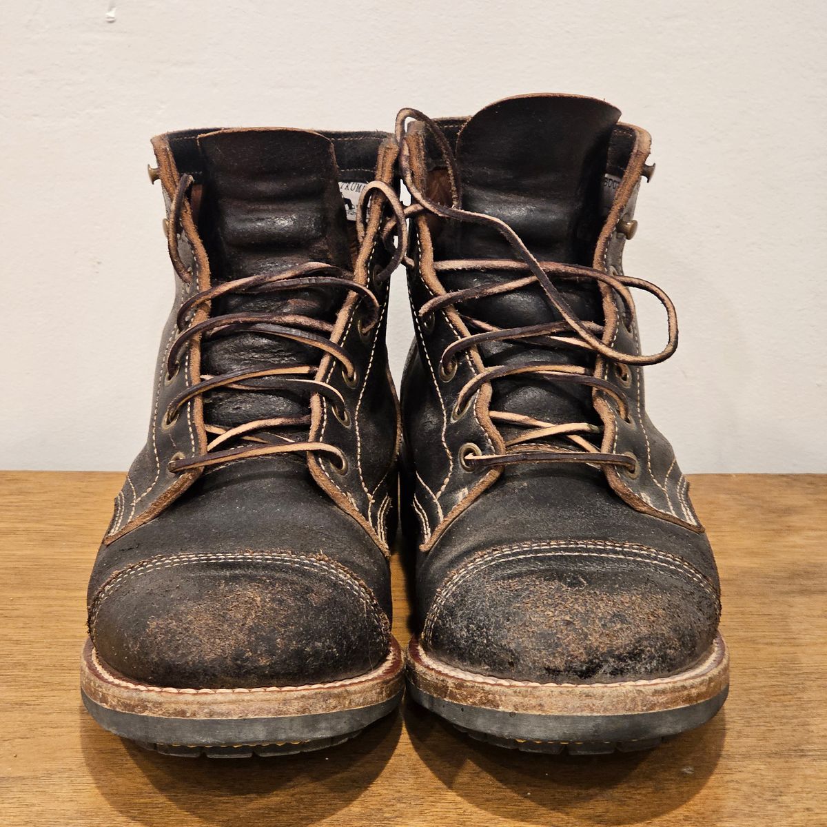 Photo by Cayman on November 5, 2025 of the Truman Cap Toe Boot in Horween Black Waxed Flesh.