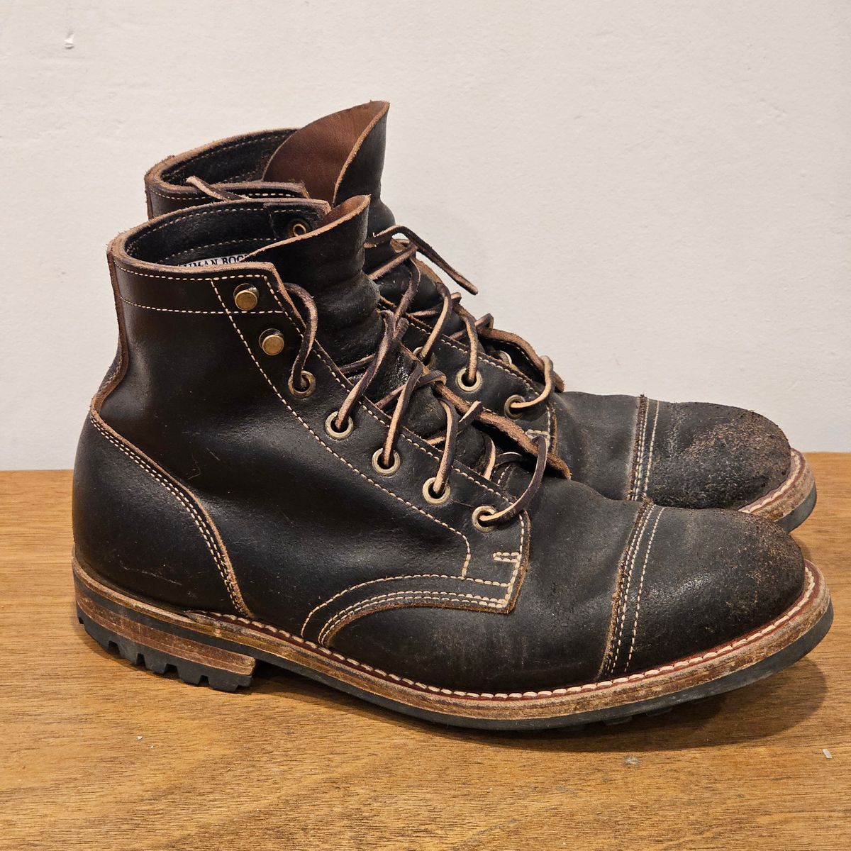 Photo by Cayman on November 5, 2025 of the Truman Cap Toe Boot in Horween Black Waxed Flesh.