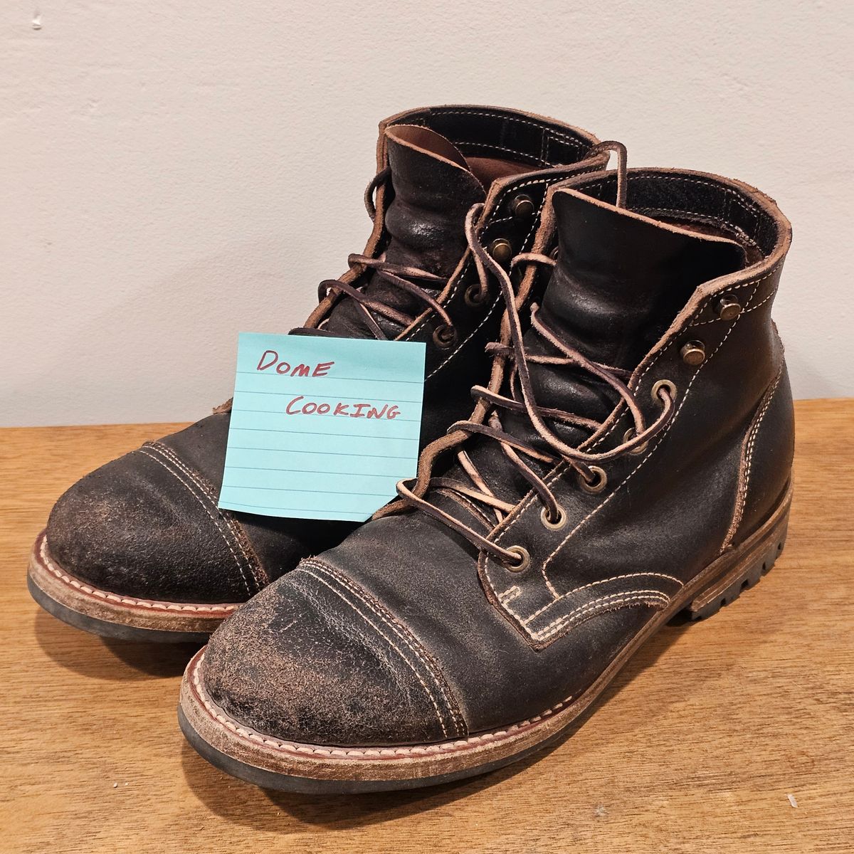 Photo by Cayman on November 5, 2025 of the Truman Cap Toe Boot in Horween Black Waxed Flesh.