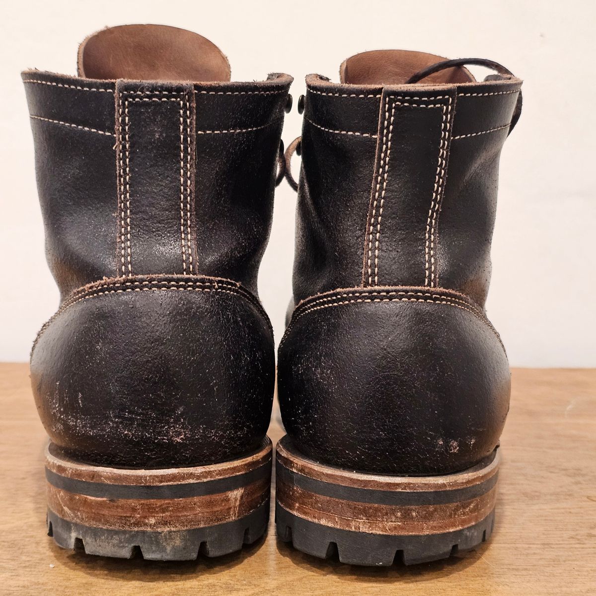 Photo by Cayman on December 5, 2025 of the Truman Cap Toe Boot in Horween Black Waxed Flesh.