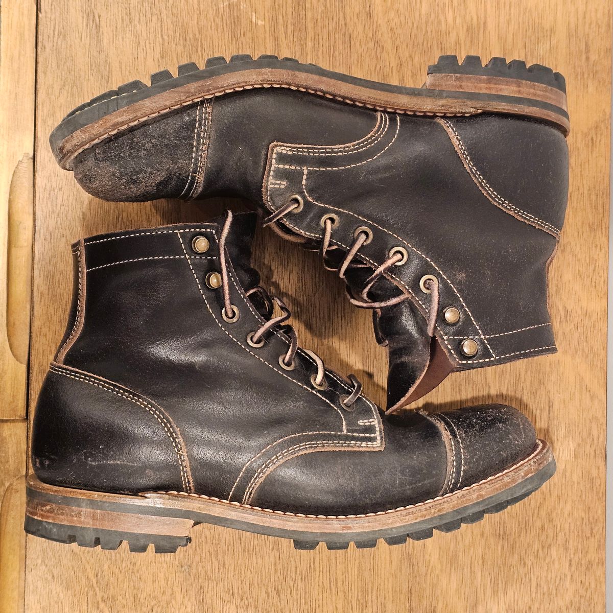Photo by Cayman on December 5, 2025 of the Truman Cap Toe Boot in Horween Black Waxed Flesh.