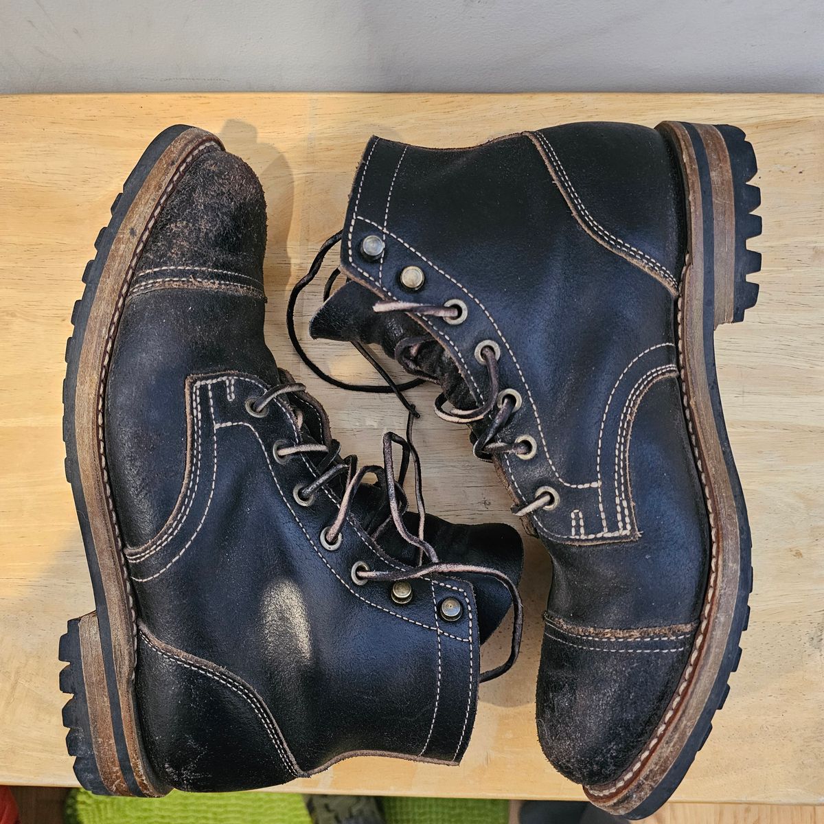 Photo by Cayman on January 5, 2026 of the Truman Cap Toe Boot in Horween Black Waxed Flesh.