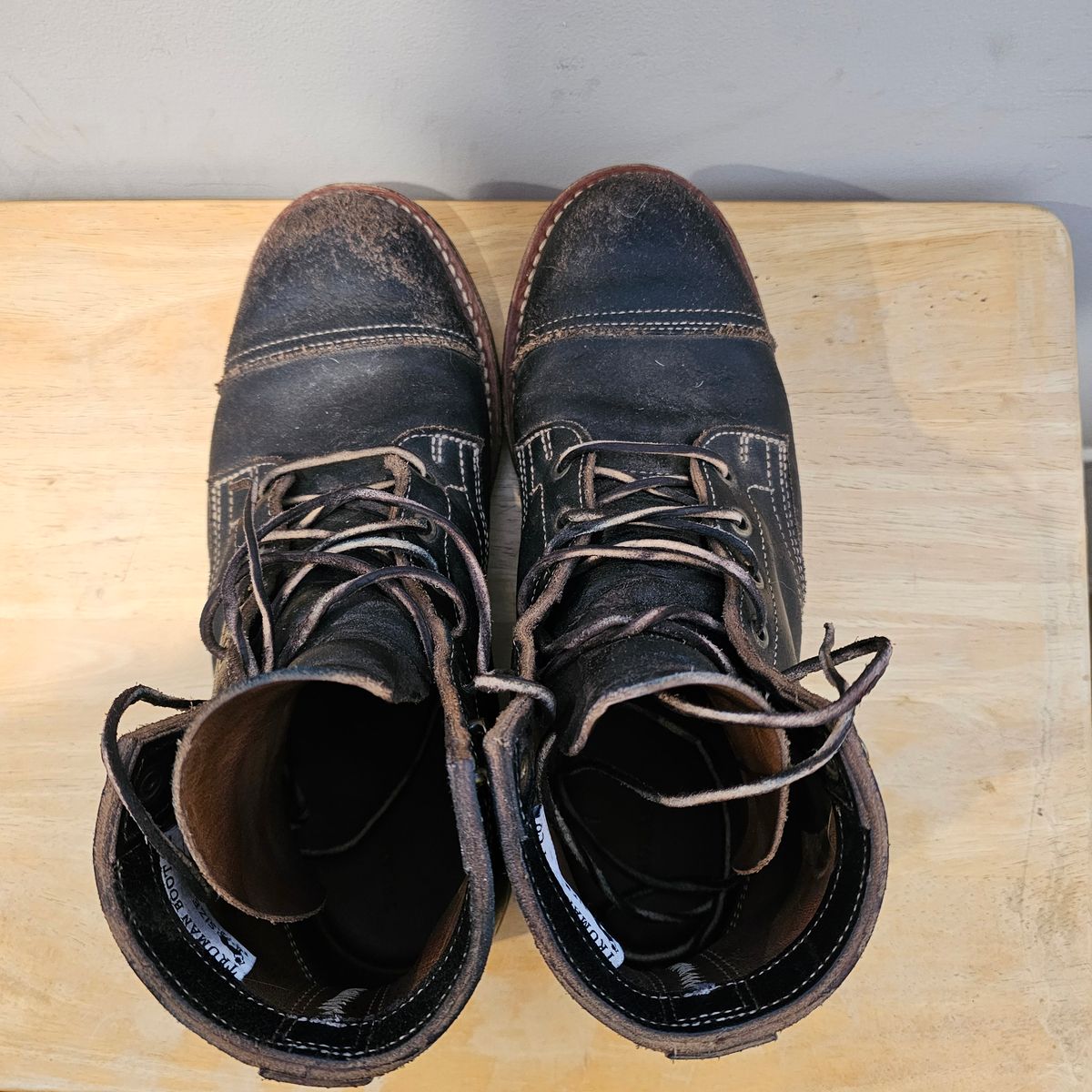 Photo by Cayman on January 5, 2026 of the Truman Cap Toe Boot in Horween Black Waxed Flesh.