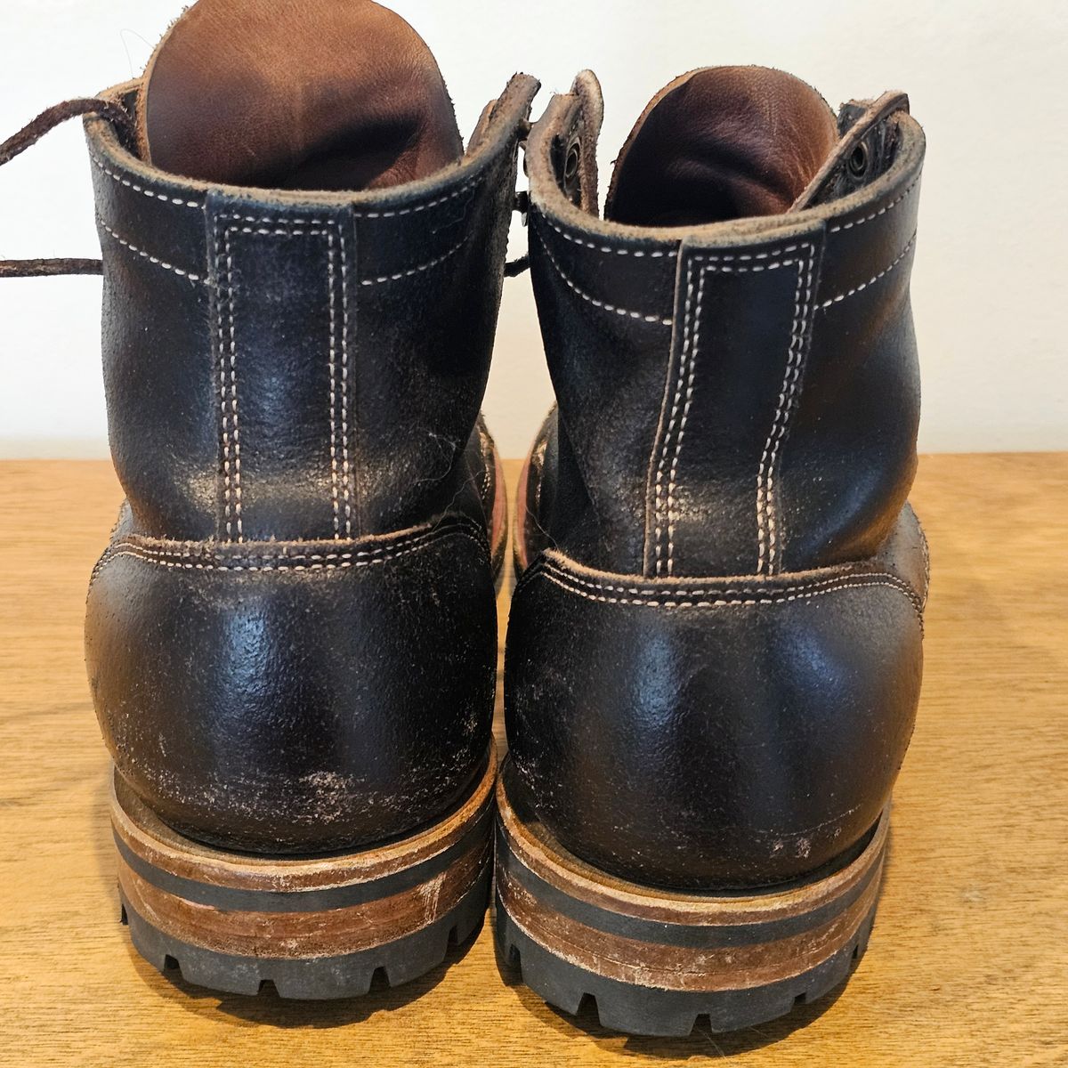 Photo by Cayman on February 5, 2026 of the Truman Cap Toe Boot in Horween Black Waxed Flesh.