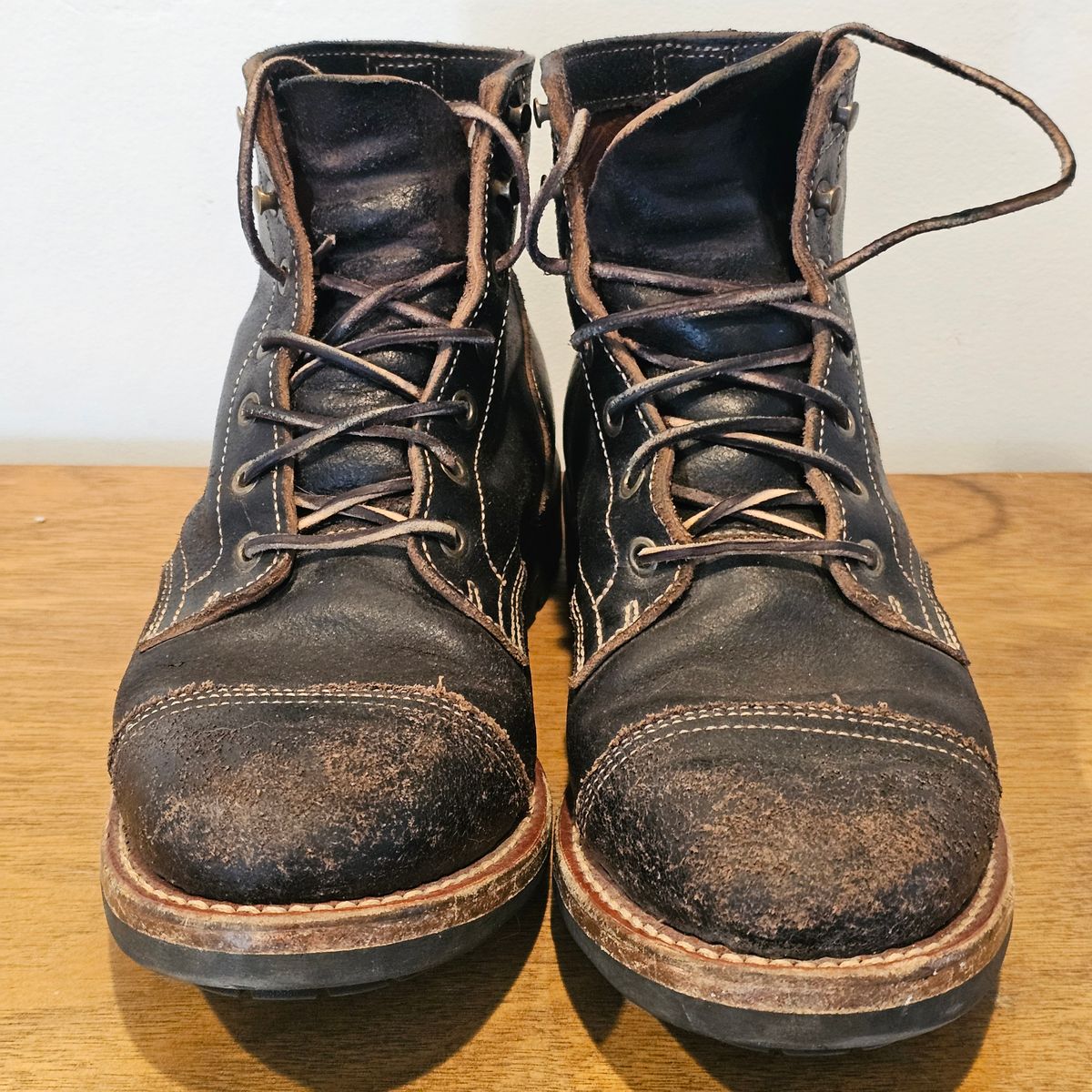 Photo by Cayman on February 5, 2026 of the Truman Cap Toe Boot in Horween Black Waxed Flesh.