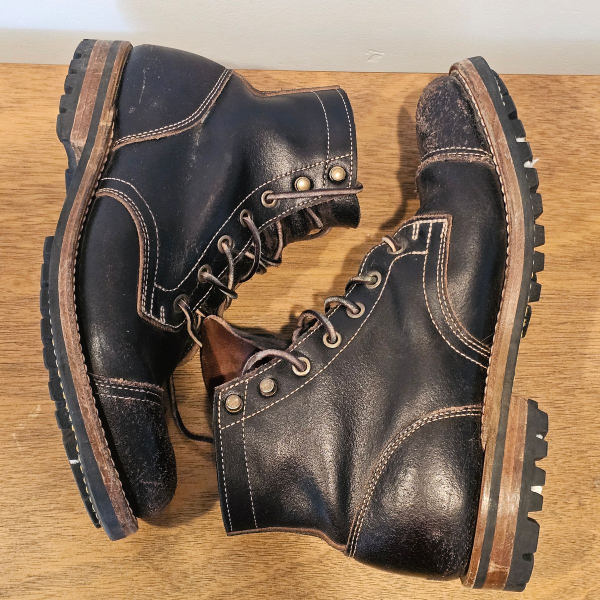 Photo by Cayman on February 5, 2026 of the Truman Cap Toe Boot in Horween Black Waxed Flesh.
