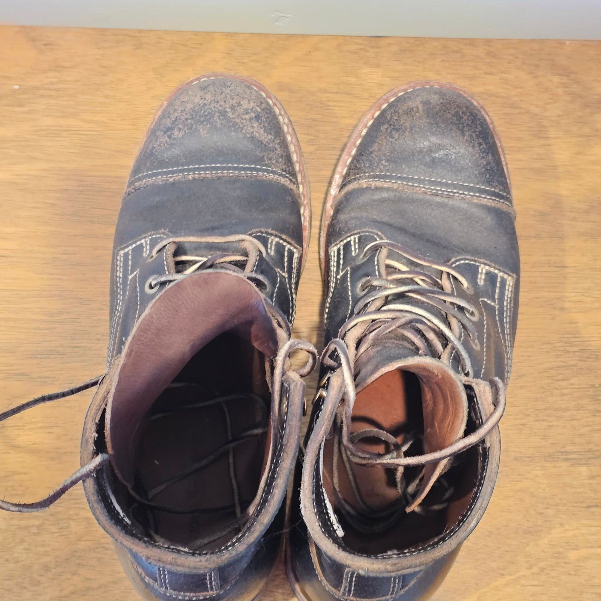 Photo by Cayman on February 5, 2026 of the Truman Cap Toe Boot in Horween Black Waxed Flesh.