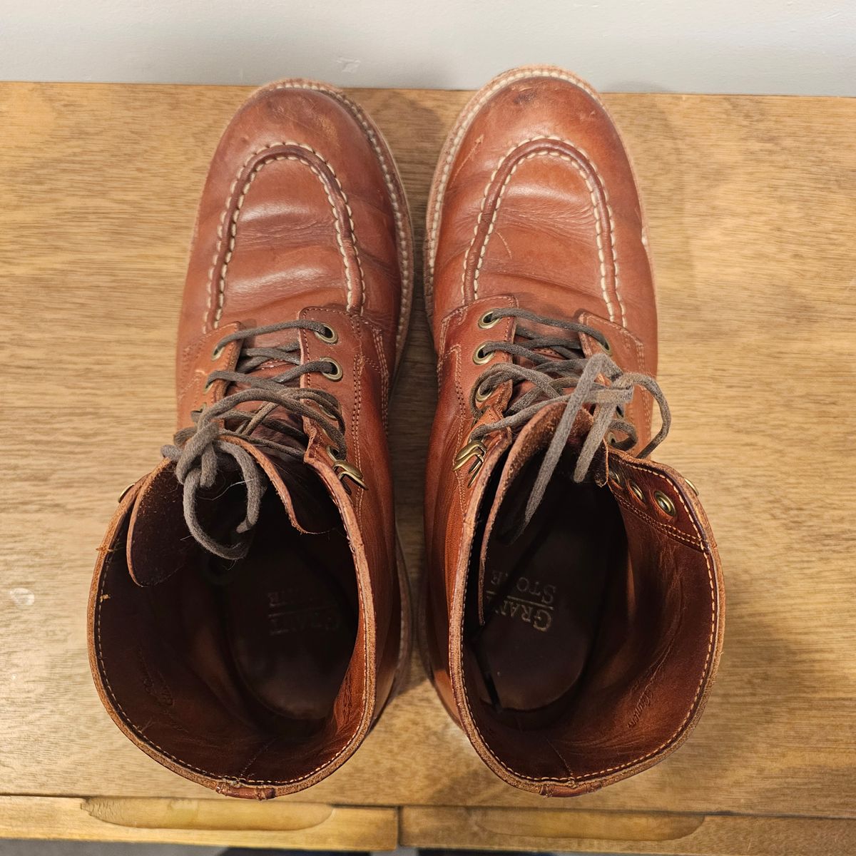 Photo by Cayman on December 23, 2025 of the Grant Stone Brass Boot in Badalassi Carlo Saddle Tan Minerva.