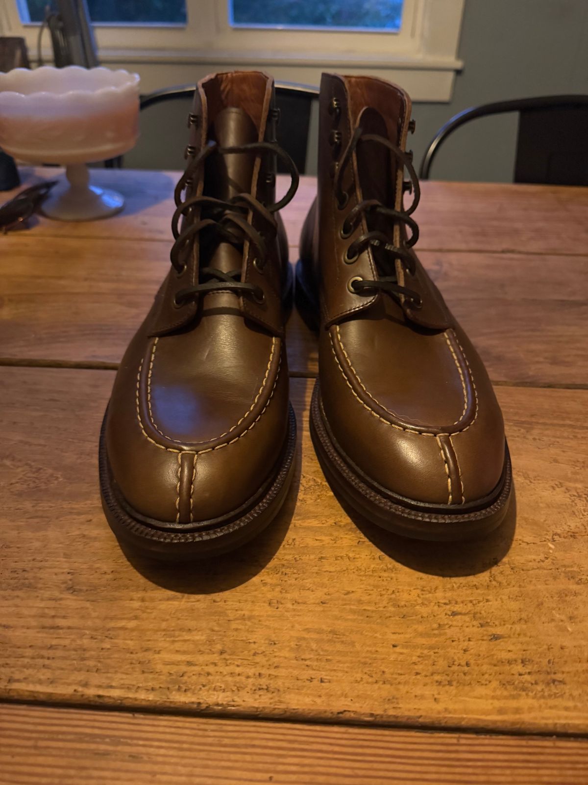 Photo by fpiper on October 1, 2024 of the Grant Stone Ottawa Boot in Horween Crimson Chromexcel.