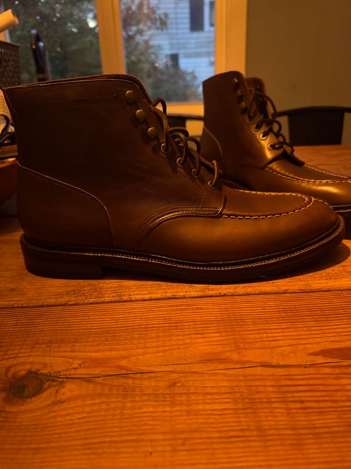 Photo by fpiper on October 1, 2024 of the Grant Stone Ottawa Boot in Horween Crimson Chromexcel.
