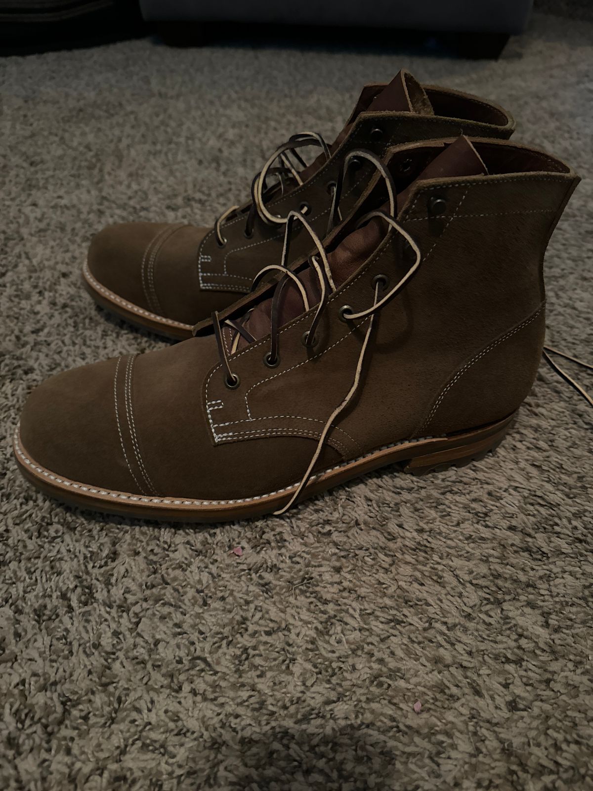 Photo by fpiper on May 9, 2024 of the Truman Cap Toe Boot in Dark Coyote Roughout.