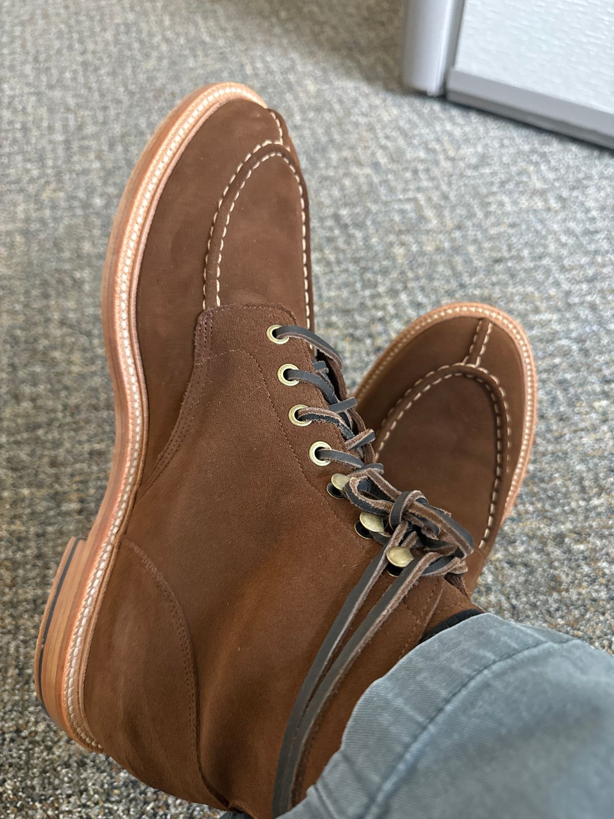 Photo by fpiper on September 9, 2024 of the Grant Stone Ottawa Boot in C.F. Stead Bourbon Repello Calf Suede.