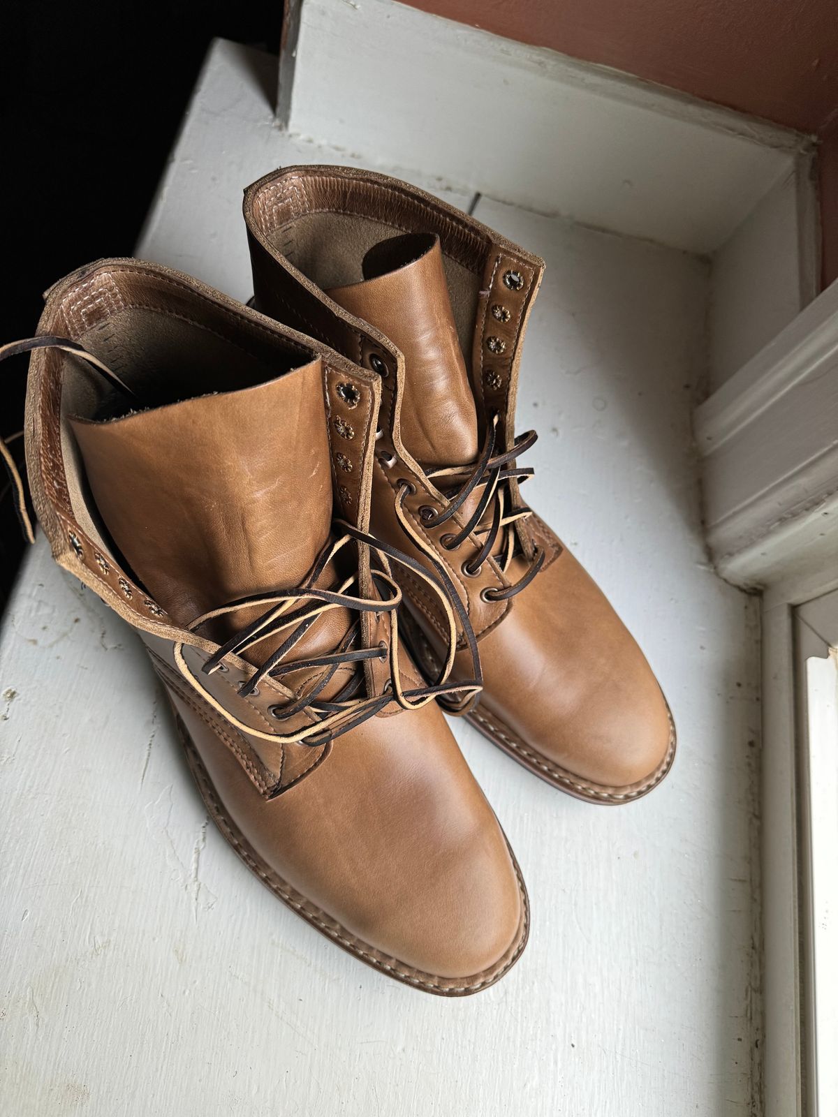 Photo by fpiper on July 24, 2024 of the White's MP-Sherman Plain Toe in Horween Natural Chromexcel.