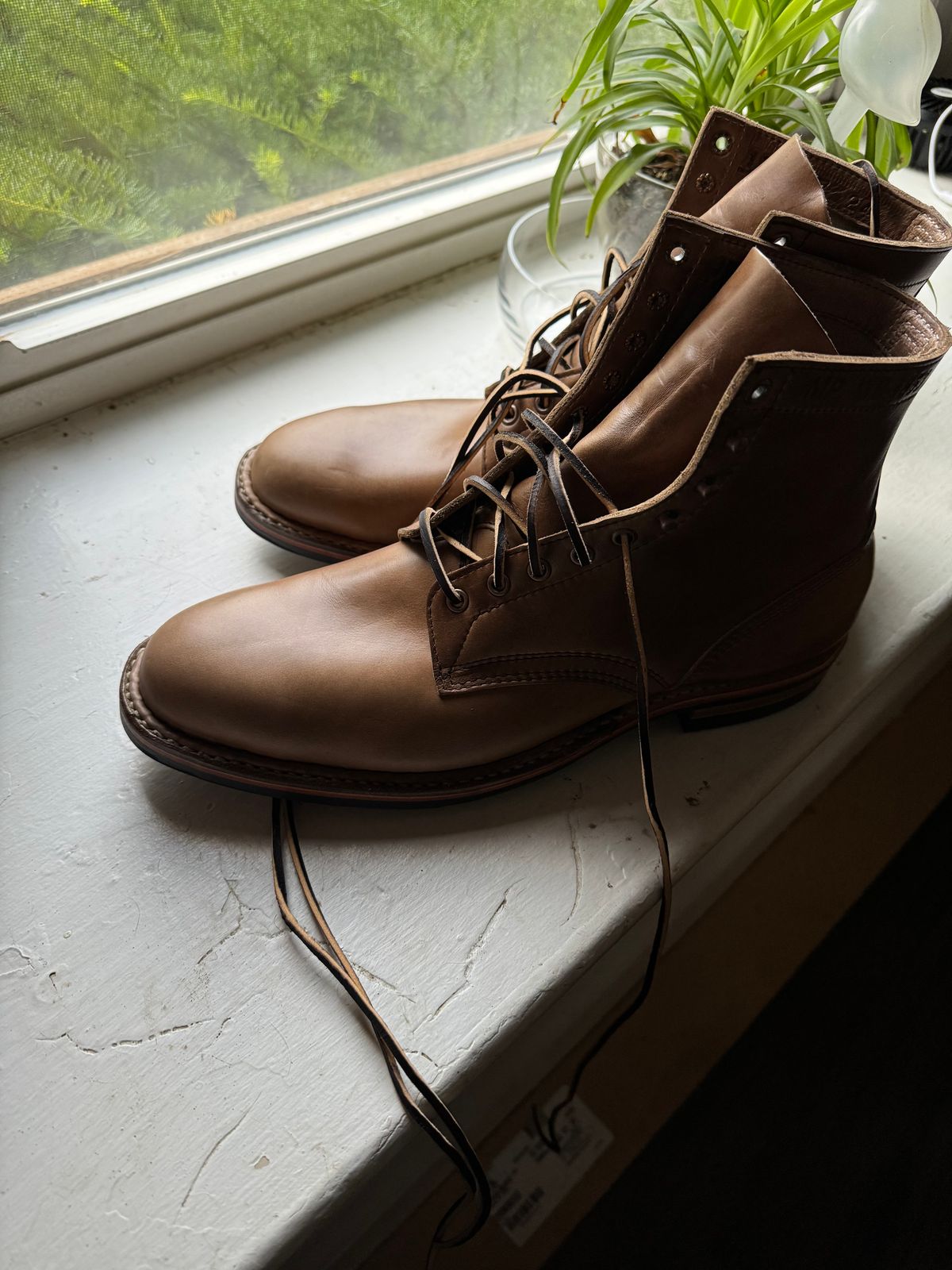 Photo by fpiper on July 24, 2024 of the White's MP-Sherman Plain Toe in Horween Natural Chromexcel.