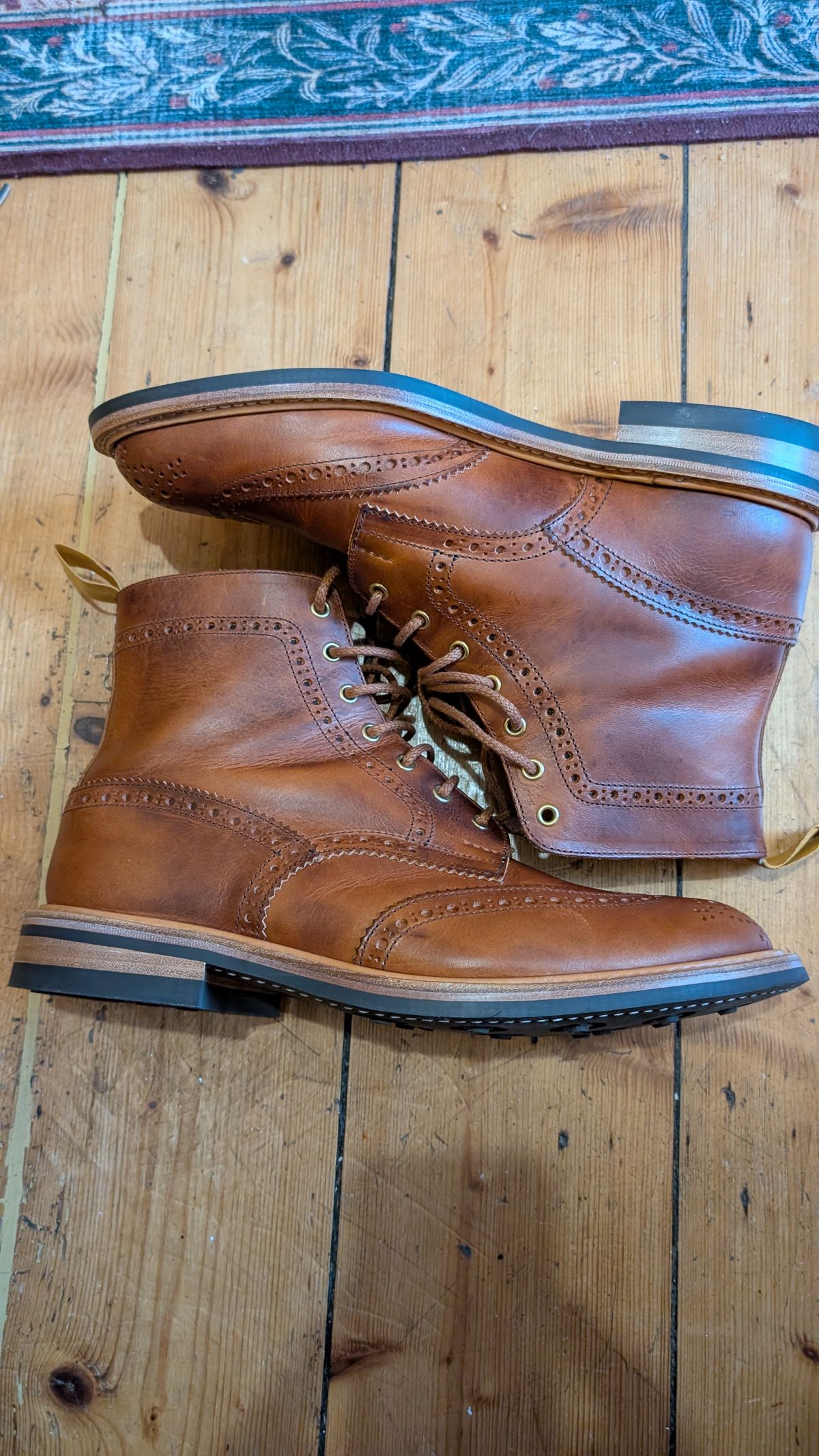 Photo by NickBardi on March 5, 2026 of the Tricker's Stow Country Boot in Badalassi Carlo Waxy Tan Cognac.