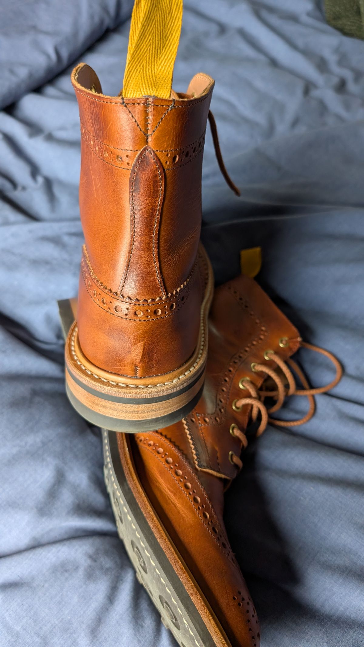 Photo by NickBardi on March 16, 2026 of the Tricker's Stow Country Boot in Badalassi Carlo Waxy Tan Cognac.