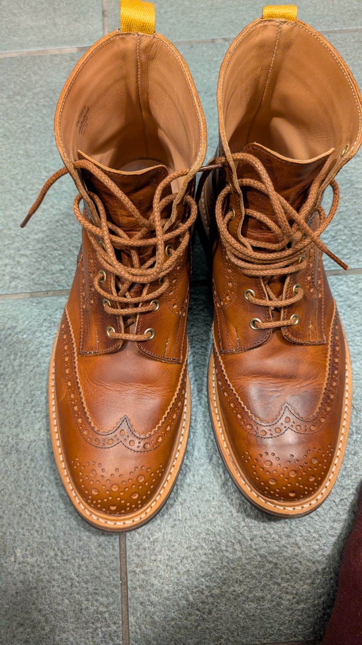 Photo by NickBardi on March 17, 2026 of the Tricker's Stow Country Boot in Badalassi Carlo Waxy Tan Cognac.