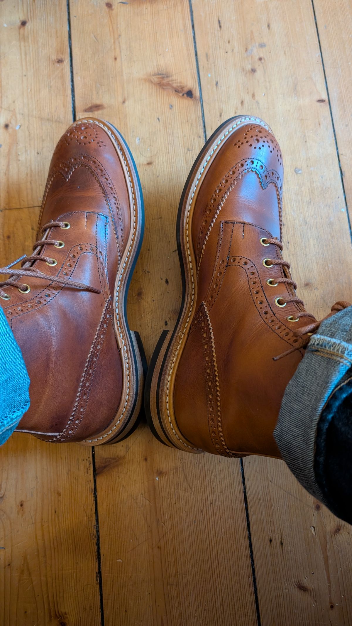 Photo by NickBardi on March 5, 2026 of the Tricker's Stow Country Boot in Badalassi Carlo Waxy Tan Cognac.