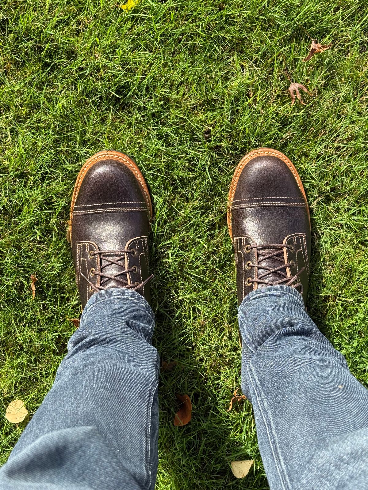Photo by amosoma on October 1, 2025 of the Truman Cap Toe Boot in Horween Java Waxed Flesh.