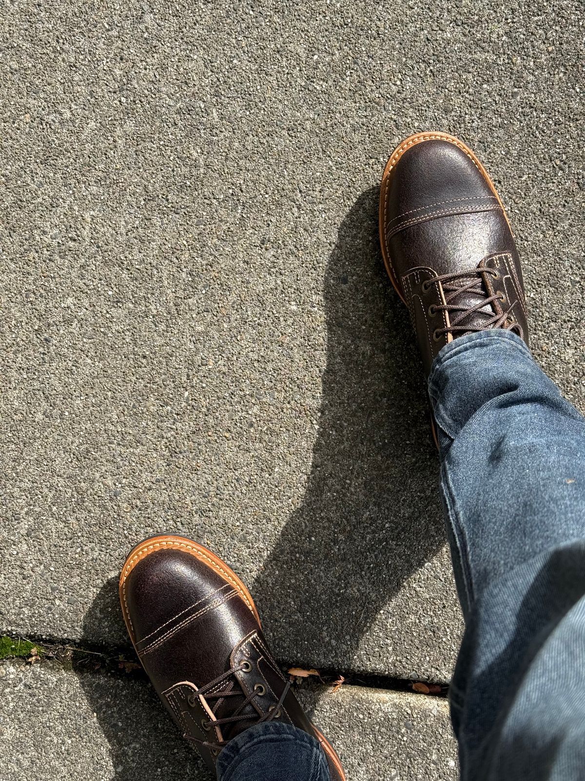 Photo by amosoma on October 1, 2025 of the Truman Cap Toe Boot in Horween Java Waxed Flesh.