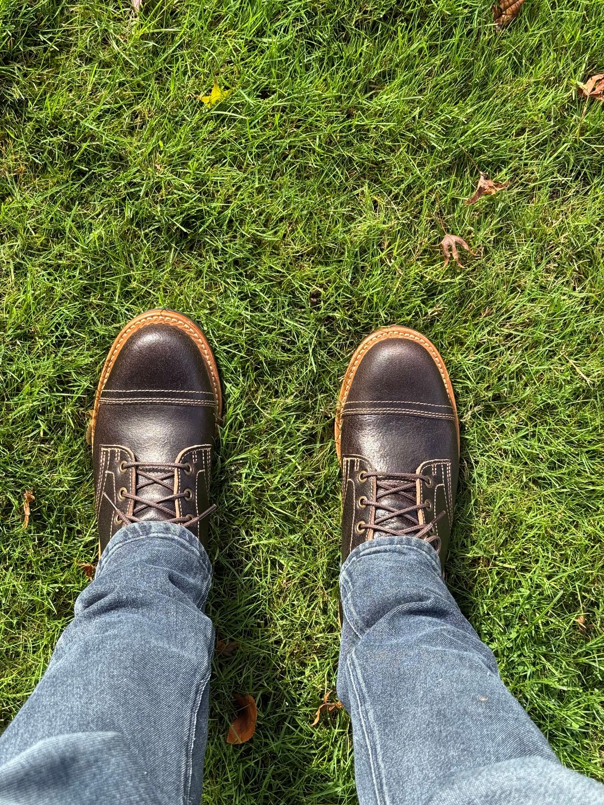 Photo by amosoma on October 1, 2025 of the Truman Cap Toe Boot in Horween Java Waxed Flesh.